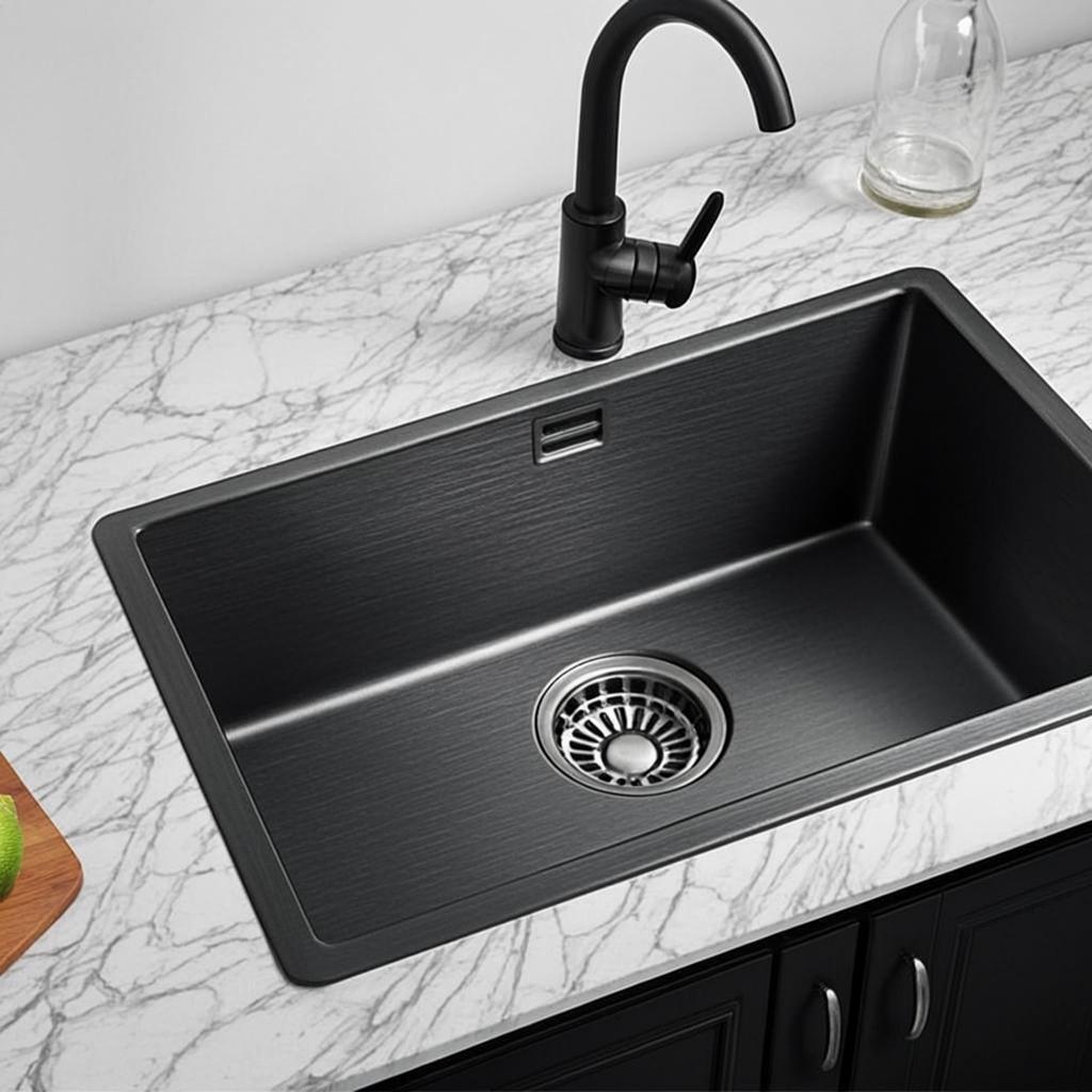 black stainless steel sink minimal industrial