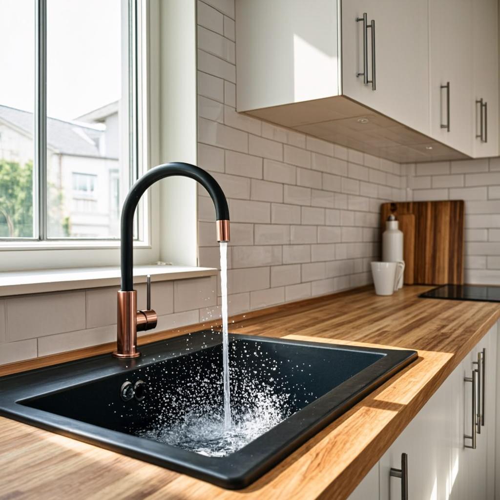 black stainless steel sink modern kitchen lifestyle