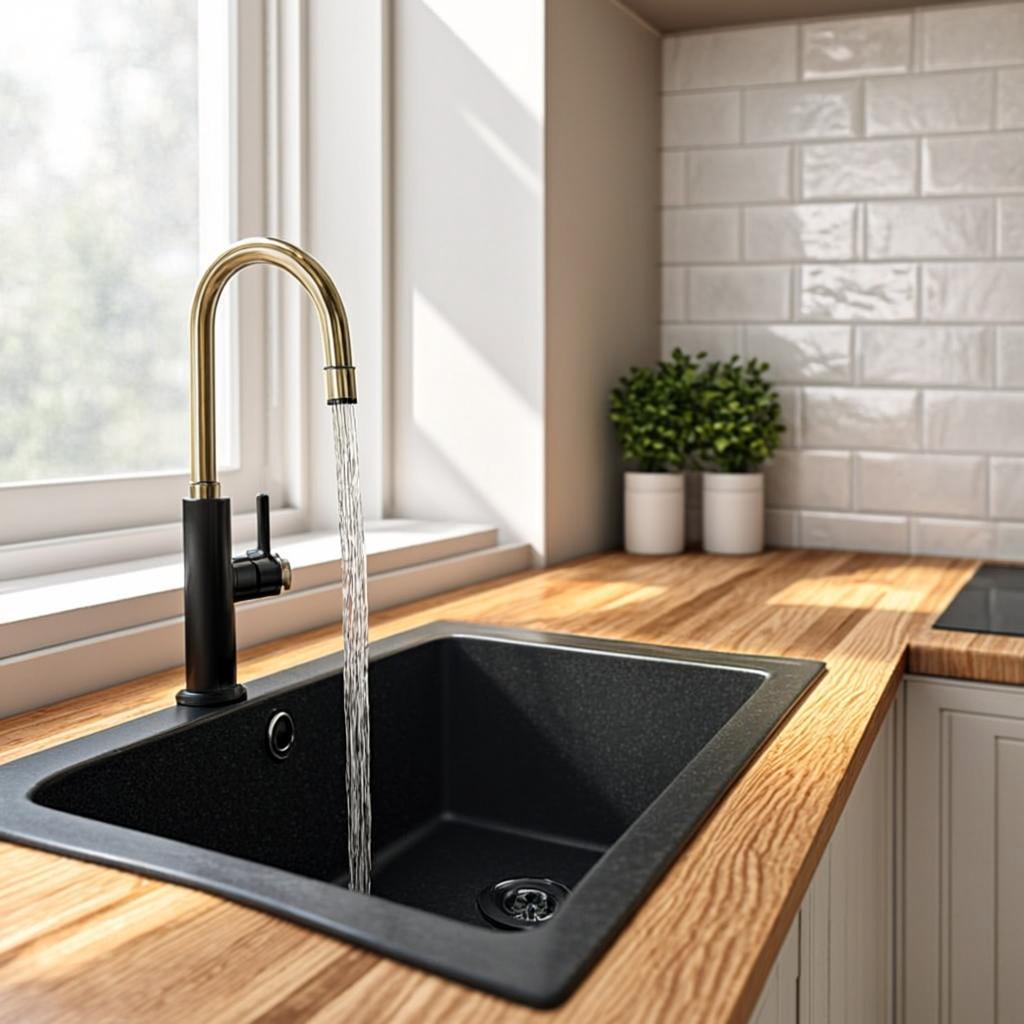 black stainless steel ultrasonic sink modern kitchen lifestyle