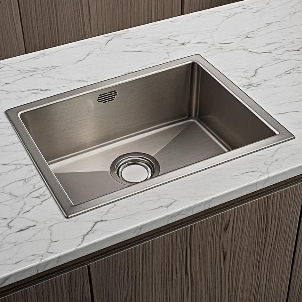 brushed stainless steel sink minimal industrial