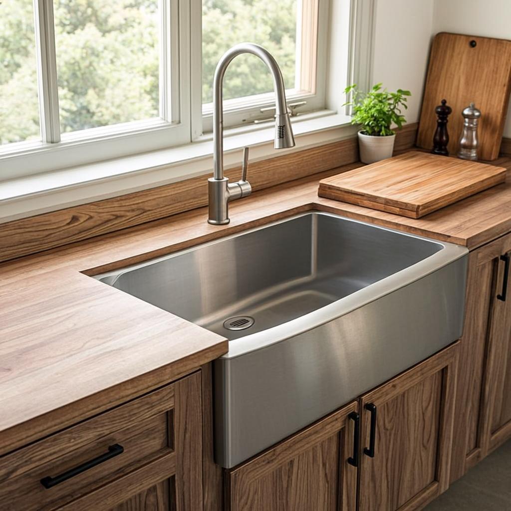 contemporary stainless sink farmhouse apron