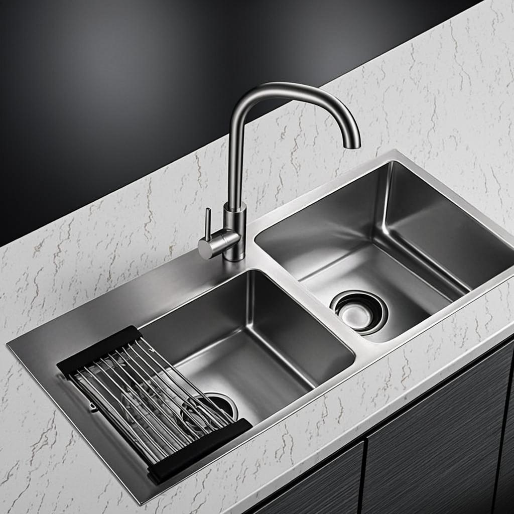 double bowl drop in sink minimal industrial