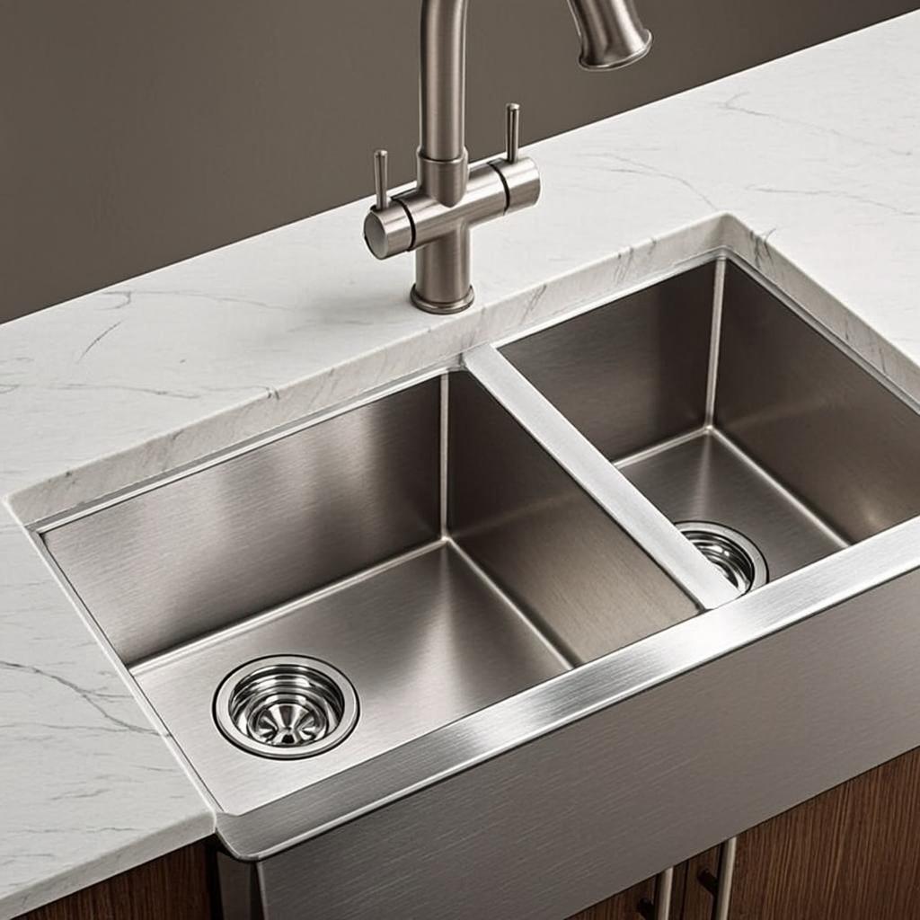double bowl workstation sink minimal industrial