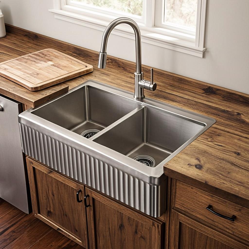 dual bowl stainless steel sink farmhouse apron