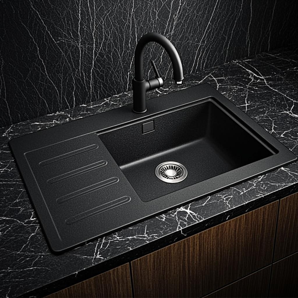 kitchen sink with accessories black nano style