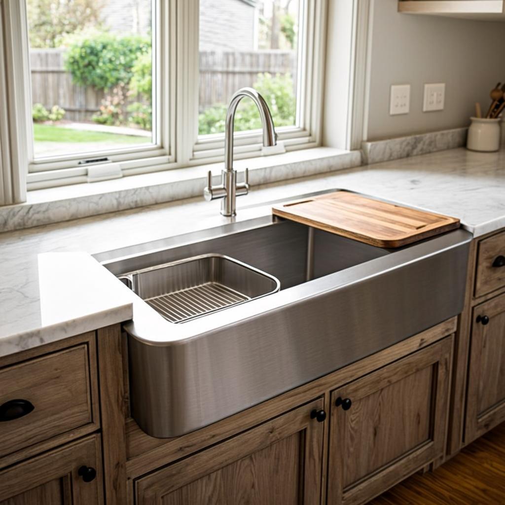 kitchen sink with colander farmhouse apron