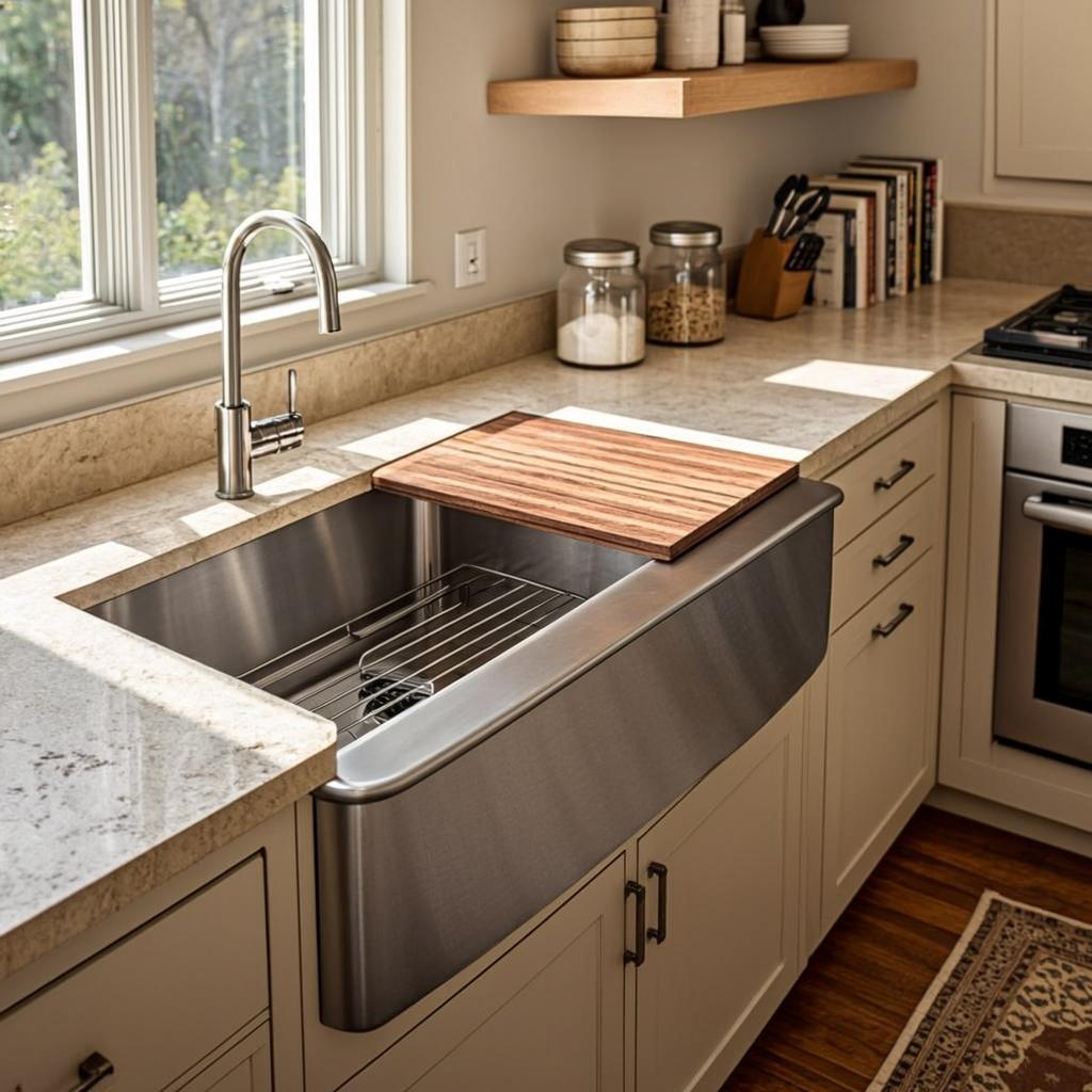 kitchen sink with drain basket farmhouse apron