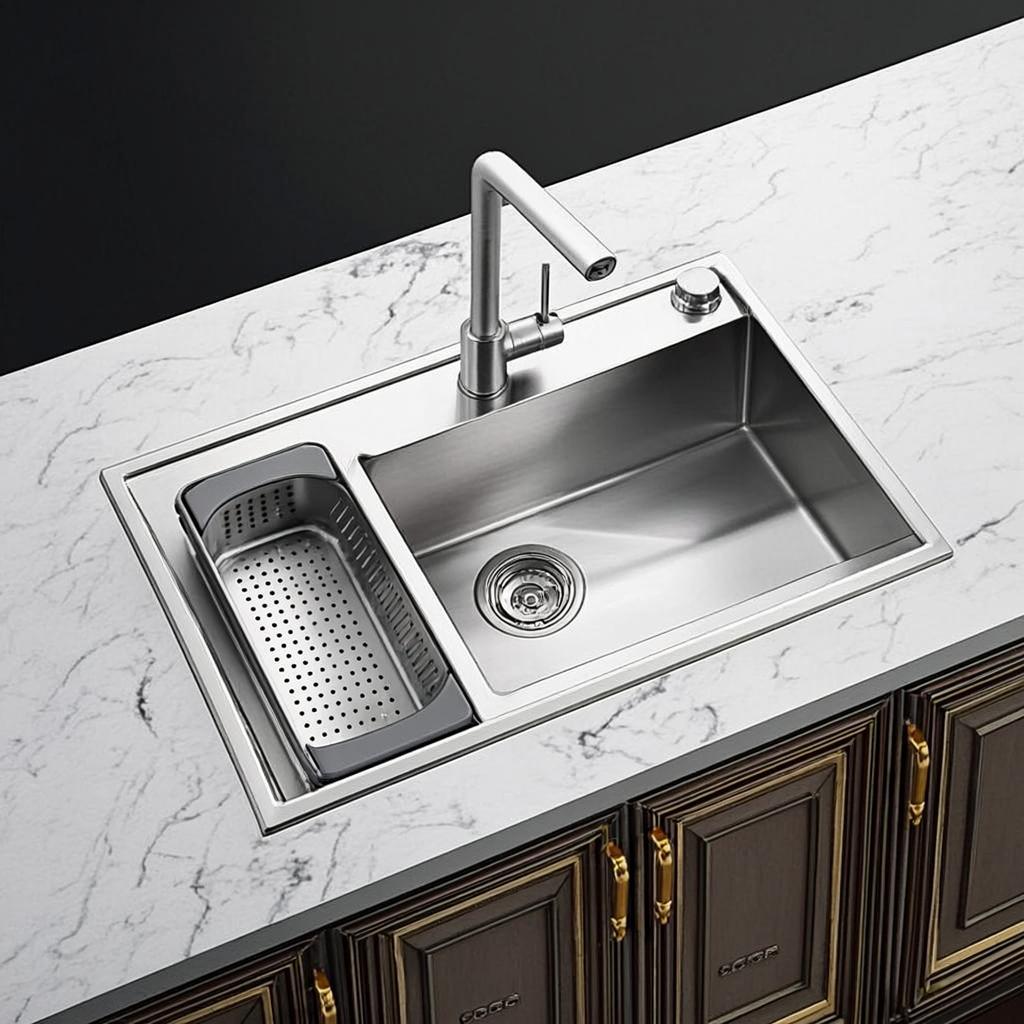 kitchen sink with drain basket minimal industrial
