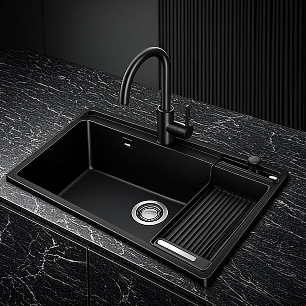 kitchen sink with faucet set black nano style