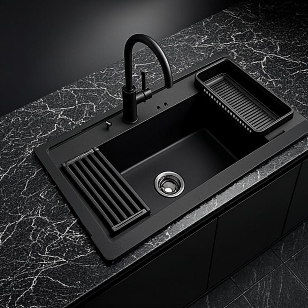 kitchen sink with sliding rail black nano style