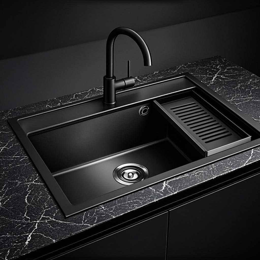 kitchen worktop sink basin black nano style