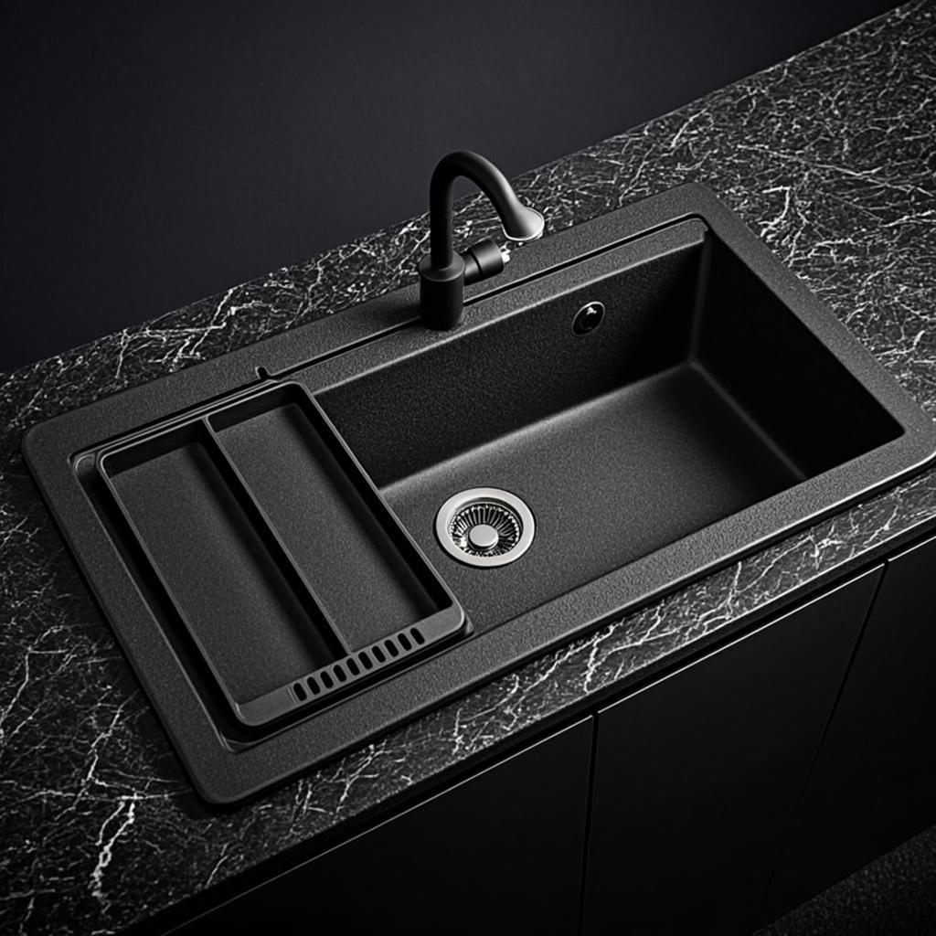 large kitchen sink black nano style