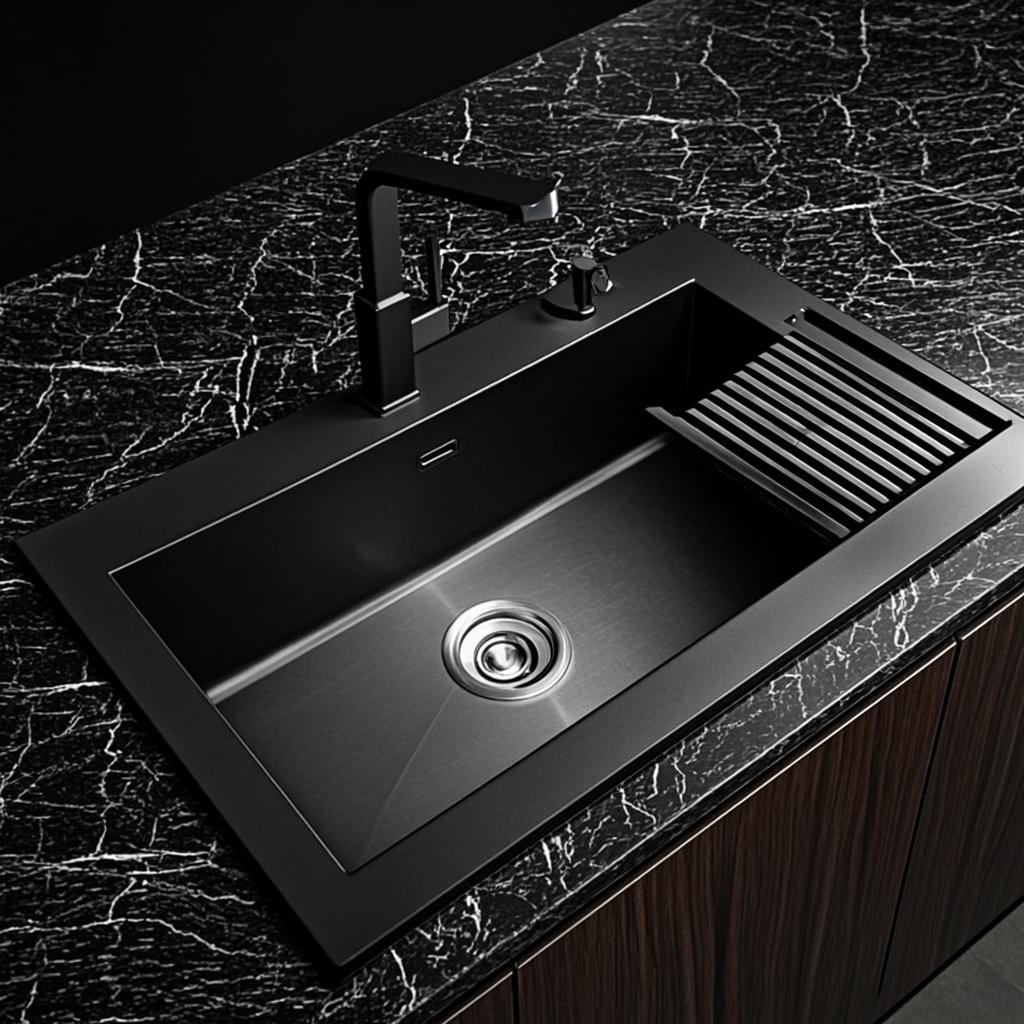 pressed stainless steel sink black nano style