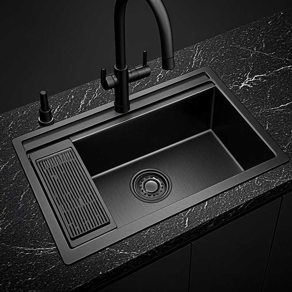 reinforced stainless steel sink black nano style