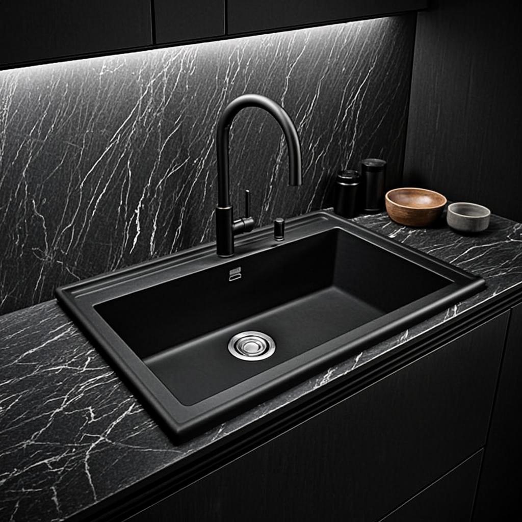 residential kitchen sink basin black nano style