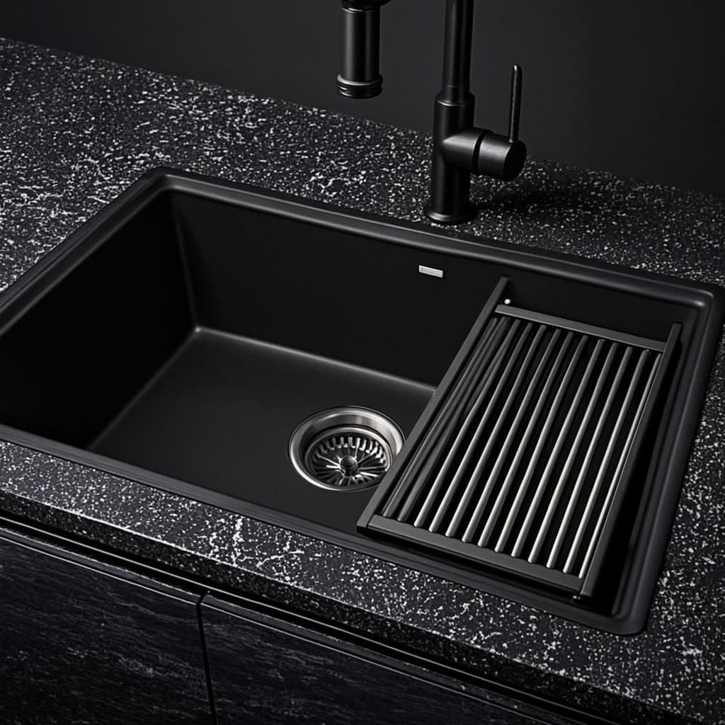 satin surface kitchen sink black nano style