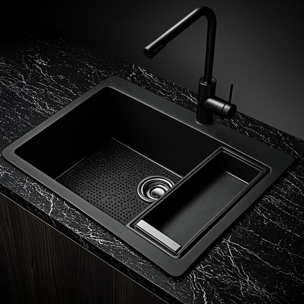 sink with drain basket black nano style
