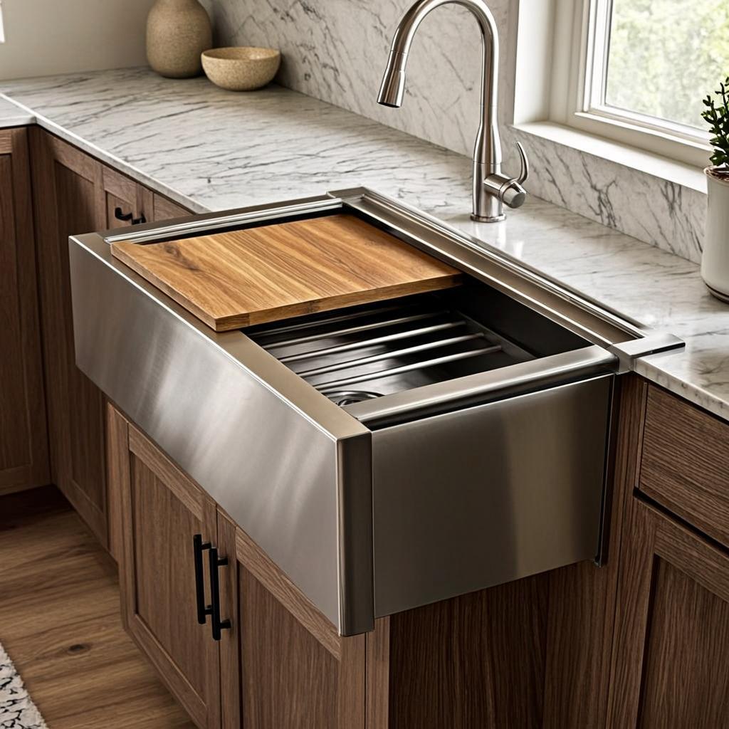 sink with sliding accessories farmhouse apron