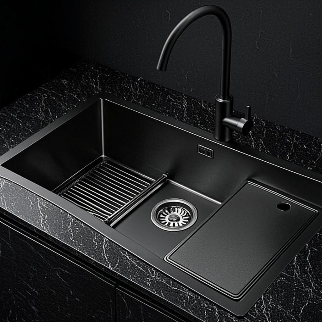 stainless steel kitchen washing sink black nano style