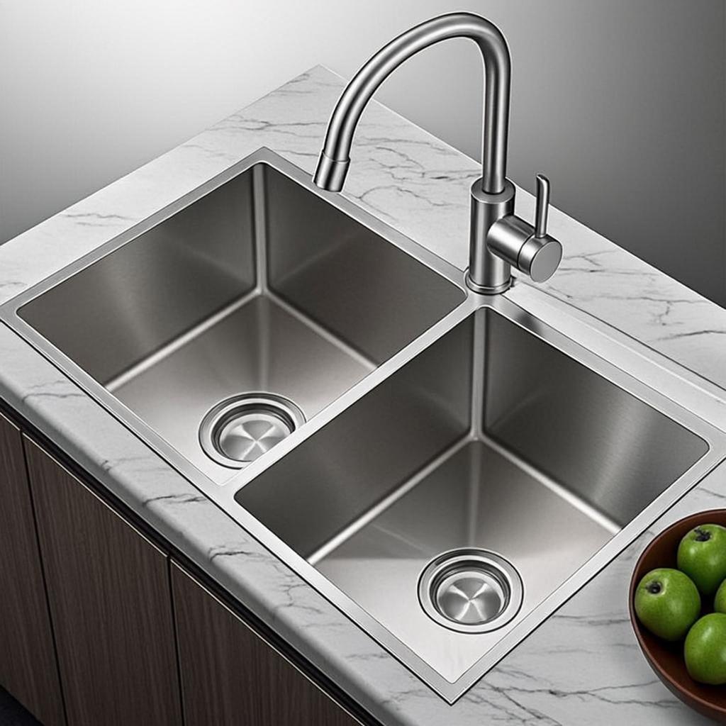 stamped double bowl sink minimal industrial