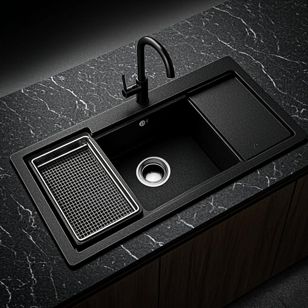 top mount kitchen sink black nano style