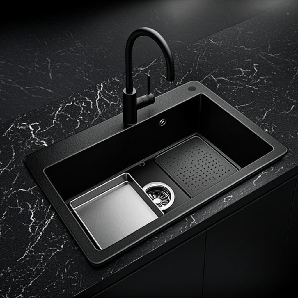 utility washing kitchen sink black nano style